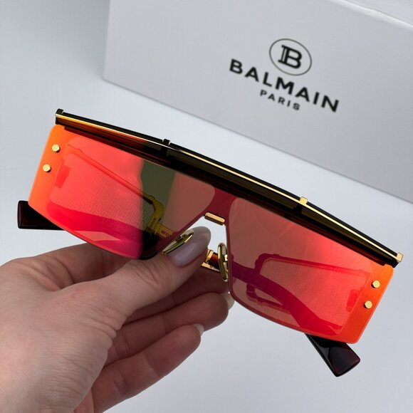 Balmain WONDER BOY-III BPS-127C-145 Men BRAND NEW Sunglasses Titanium Gold Red - Picture 2 of 12